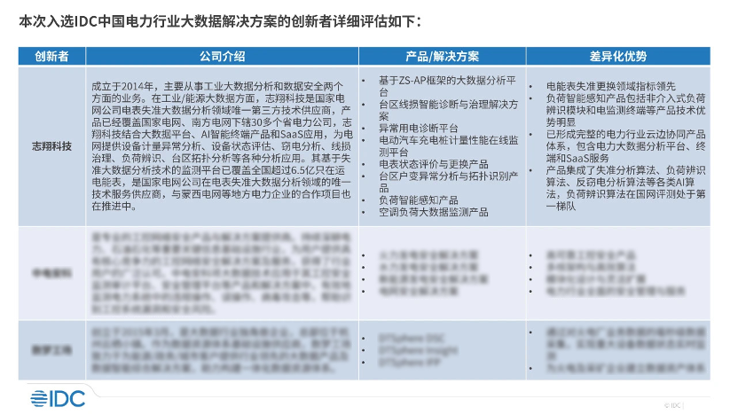 IDC中国电力行业大数据解决方案创新者描述